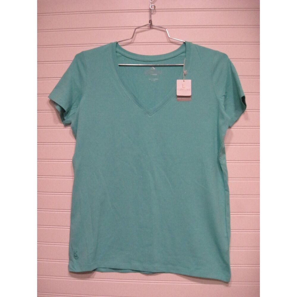 Kate Lord Teal V-Neck Short Sleeve T-Shirt Size L NWT